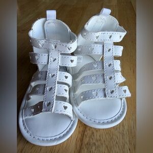 First Steps White Heart Cutout Baby Sandals 6-9M Easter shoes!